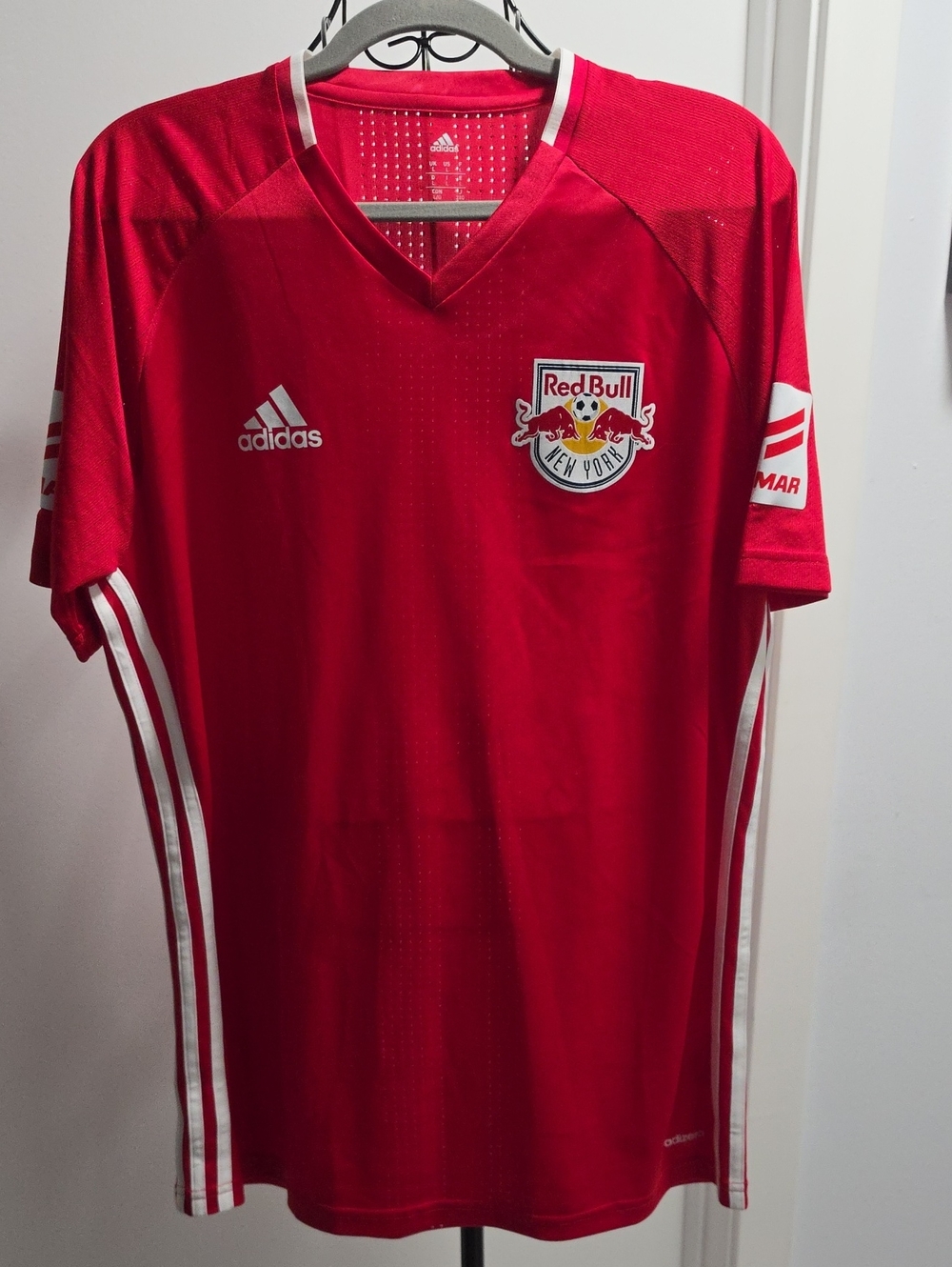 adidas Red New York Red Bulls  Soccer Jersey with White Accents